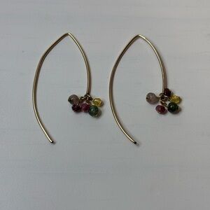 Artsy and Fun Gold Earrings with Multicolor Semi-Precious Stone Beads
